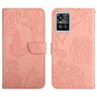 For vivo S10 / S10 Pro Skin Feel Butterfly Peony Embossed Leather Phone Case(Pink) - 1