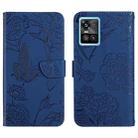 For vivo S10 / S10 Pro Skin Feel Butterfly Peony Embossed Leather Phone Case(Blue) - 1