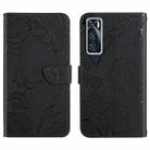 For vivo V20 SE Skin Feel Butterfly Peony Embossed Leather Phone Case(Black) - 1