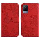 For vivo V21 5G Skin Feel Butterfly Peony Embossed Leather Phone Case(Red) - 1