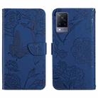 For vivo V21 5G Skin Feel Butterfly Peony Embossed Leather Phone Case(Blue) - 1