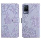 For vivo V21 5G Skin Feel Butterfly Peony Embossed Leather Phone Case(Purple) - 1