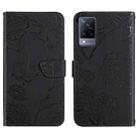 For vivo V21 5G Skin Feel Butterfly Peony Embossed Leather Phone Case(Black) - 1