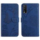 For vivo Y20 Skin Feel Butterfly Peony Embossed Leather Phone Case(Blue) - 1