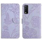 For vivo Y20 Skin Feel Butterfly Peony Embossed Leather Phone Case(Purple) - 1