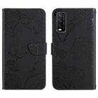 For vivo Y20 Skin Feel Butterfly Peony Embossed Leather Phone Case(Black) - 1