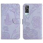 For vivo Y51 2020 Skin Feel Butterfly Peony Embossed Leather Phone Case(Purple) - 1