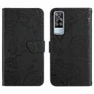 For vivo Y51 2020 Skin Feel Butterfly Peony Embossed Leather Phone Case(Black) - 1