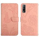 For vivo Y70s Skin Feel Butterfly Peony Embossed Leather Phone Case(Pink) - 1