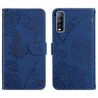 For vivo Y70s Skin Feel Butterfly Peony Embossed Leather Phone Case(Blue) - 1