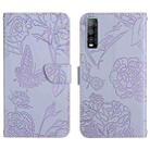 For vivo Y70s Skin Feel Butterfly Peony Embossed Leather Phone Case(Purple) - 1
