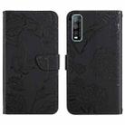 For vivo Y70s Skin Feel Butterfly Peony Embossed Leather Phone Case(Black) - 1