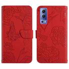 For vivo Y72 5G Skin Feel Butterfly Peony Embossed Leather Phone Case(Red) - 1