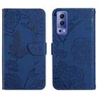 For vivo Y72 5G Skin Feel Butterfly Peony Embossed Leather Phone Case(Blue) - 1