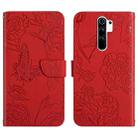 For Xiaomi Redmi 9 Skin Feel Butterfly Peony Embossed Leather Phone Case(Red) - 1