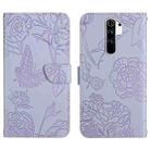 For Xiaomi Redmi 9 Skin Feel Butterfly Peony Embossed Leather Phone Case(Purple) - 1