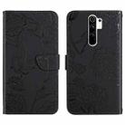 For Xiaomi Redmi 9 Skin Feel Butterfly Peony Embossed Leather Phone Case(Black) - 1