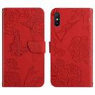 For Xiaomi Redmi 9A Skin Feel Butterfly Peony Embossed Leather Phone Case(Red) - 1