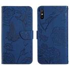 For Xiaomi Redmi 9A Skin Feel Butterfly Peony Embossed Leather Phone Case(Blue) - 1