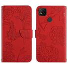 For Xiaomi Redmi 9C Skin Feel Butterfly Peony Embossed Leather Phone Case(Red) - 1