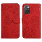 For Xiaomi Redmi 10 5G / Note 11E Skin Feel Butterfly Peony Embossed Leather Phone Case(Red) - 1