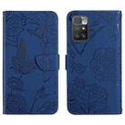 For Xiaomi Redmi 10 5G / Note 11E Skin Feel Butterfly Peony Embossed Leather Phone Case(Blue) - 1