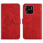 For Xiaomi Redmi 10C Skin Feel Butterfly Peony Embossed Leather Phone Case(Red) - 1