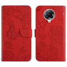 For Xiaomi Redmi K30 Pro Skin Feel Butterfly Peony Embossed Leather Phone Case(Red) - 1