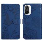 For Xiaomi Redmi K40 Skin Feel Butterfly Peony Embossed Leather Phone Case(Blue) - 1