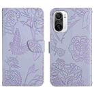 For Xiaomi Redmi K40 Skin Feel Butterfly Peony Embossed Leather Phone Case(Purple) - 1