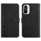 For Xiaomi Redmi K40 Skin Feel Butterfly Peony Embossed Leather Phone Case(Black) - 1