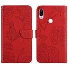 For Xiaomi Redmi Note 7 Skin Feel Butterfly Peony Embossed Leather Phone Case(Red) - 1