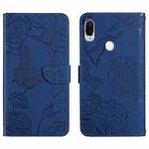 For Xiaomi Redmi Note 7 Skin Feel Butterfly Peony Embossed Leather Phone Case(Blue) - 1