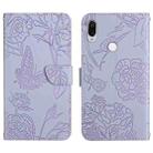 For Xiaomi Redmi Note 7 Skin Feel Butterfly Peony Embossed Leather Phone Case(Purple) - 1
