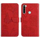 For Xiaomi Redmi Note 8 Skin Feel Butterfly Peony Embossed Leather Phone Case(Red) - 1
