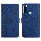 For Xiaomi Redmi Note 8 Skin Feel Butterfly Peony Embossed Leather Phone Case(Blue) - 1