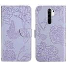 For Xiaomi Redmi Note 8 Pro Skin Feel Butterfly Peony Embossed Leather Phone Case(Purple) - 1