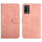 For Xiaomi Redmi Note 9 4G Skin Feel Butterfly Peony Embossed Leather Phone Case(Pink) - 1