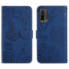 For Xiaomi Redmi Note 9 4G Skin Feel Butterfly Peony Embossed Leather Phone Case(Blue) - 1