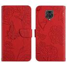 For Xiaomi Redmi Note 9 Pro Skin Feel Butterfly Peony Embossed Leather Phone Case(Red) - 1