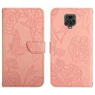 For Xiaomi Redmi Note 9 Pro Skin Feel Butterfly Peony Embossed Leather Phone Case(Pink) - 1