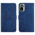 For Xiaomi Redmi Note 10 4G Skin Feel Butterfly Peony Embossed Leather Phone Case(Blue) - 1