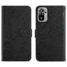 For Xiaomi Redmi Note 10 4G Skin Feel Butterfly Peony Embossed Leather Phone Case(Black) - 1