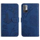 For Xiaomi Redmi Note 10 5G Skin Feel Butterfly Peony Embossed Leather Phone Case(Blue) - 1