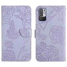 For Xiaomi Redmi Note 10 5G Skin Feel Butterfly Peony Embossed Leather Phone Case(Purple) - 1