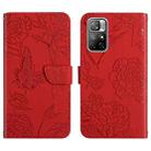 For Xiaomi Redmi Note 11S Skin Feel Butterfly Peony Embossed Leather Phone Case(Red) - 1