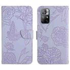 For Xiaomi Redmi Note 11S Skin Feel Butterfly Peony Embossed Leather Phone Case(Purple) - 1