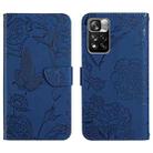 For Xiaomi Redmi Note 11 5G Chinese Version Skin Feel Butterfly Peony Embossed Leather Phone Case(Blue) - 1