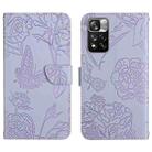 For Xiaomi Redmi Note 11 5G Chinese Version Skin Feel Butterfly Peony Embossed Leather Phone Case(Purple) - 1