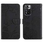 For Xiaomi Redmi Note 11 5G Chinese Version Skin Feel Butterfly Peony Embossed Leather Phone Case(Black) - 1